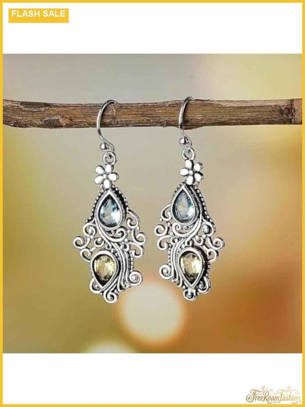 Crystal Stone Pattern Tassel Leaf Earrings Retro Party Fashion Jewelry Gift